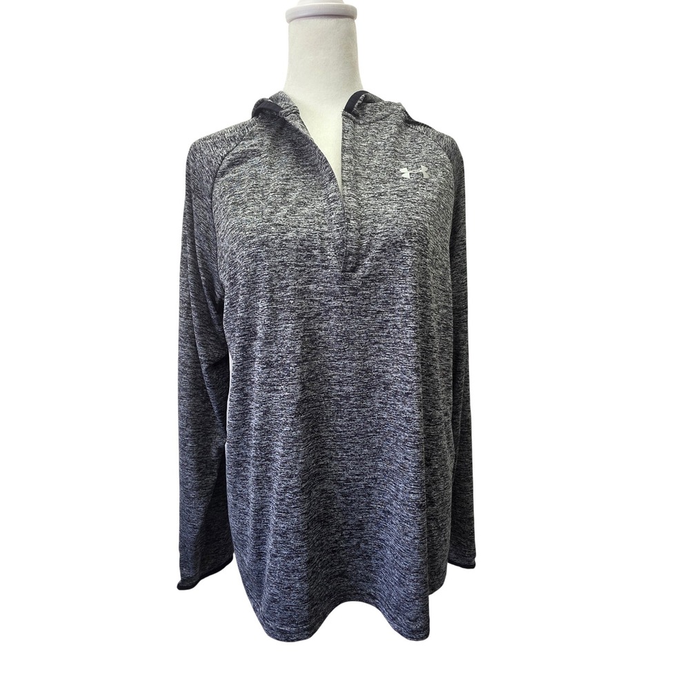 Under Armour Women HeatGear Space Dye Hoodie Grey Black V-Neck XL